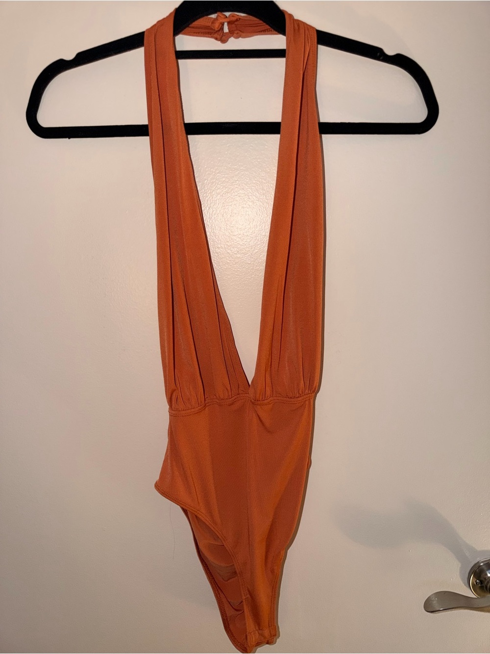 Forever 21 Orange Deep V Halter Bodysuit